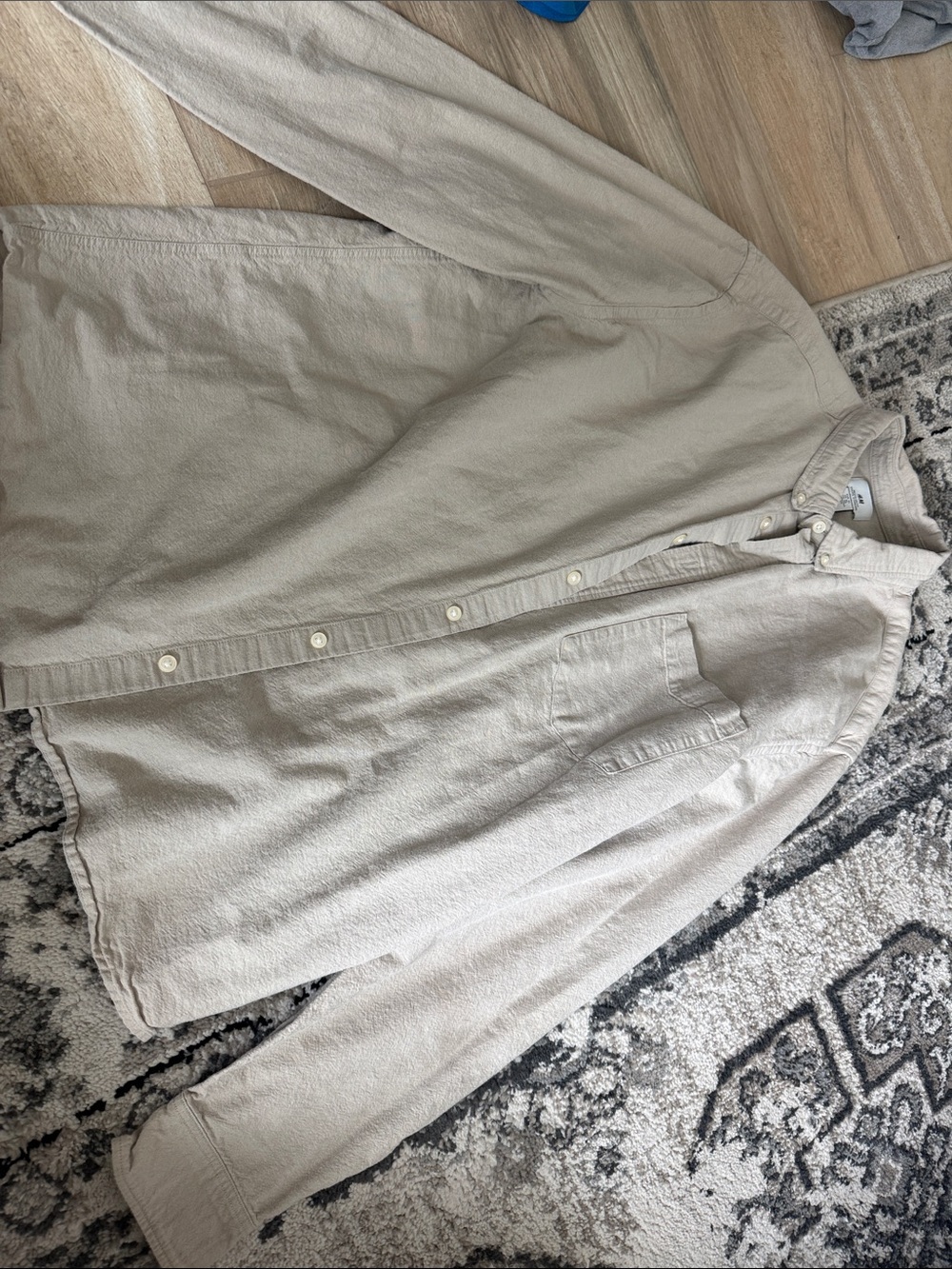 H&M Neutral Beige Long-Sleeve Button Shirt